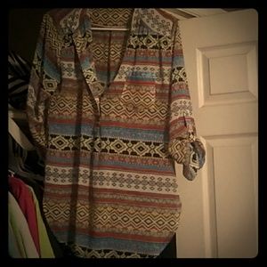 3/4 length sheer top. Aztec print